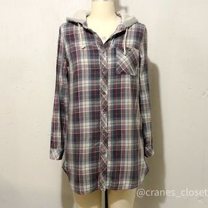 Vanilla Star Blue Plaid Tunic Sherpa Hooded M